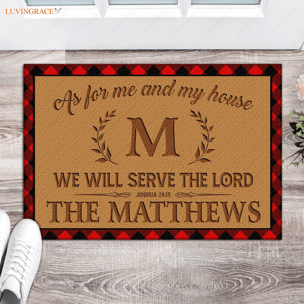 Serve The Lord Check Plaid Country Personalized Doormat