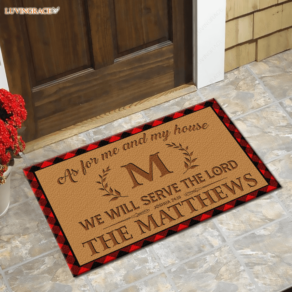 Serve The Lord Check Plaid Country Personalized Doormat
