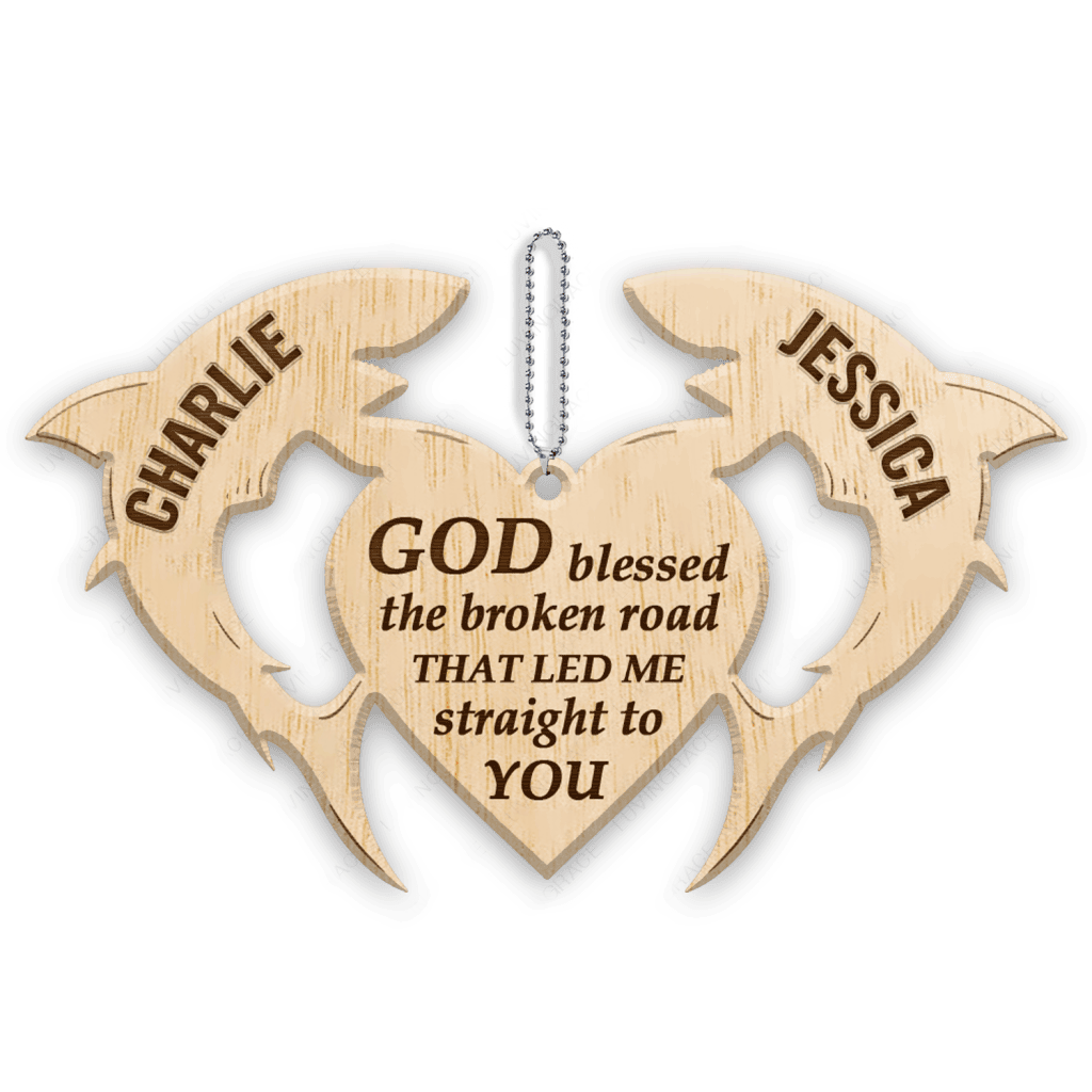 Shark Couple God Blessed Personalized Wood Engraved Ornament