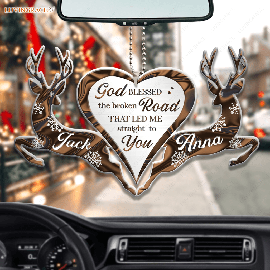 Snowy Deer Couple God Blessed Personalized Ornament