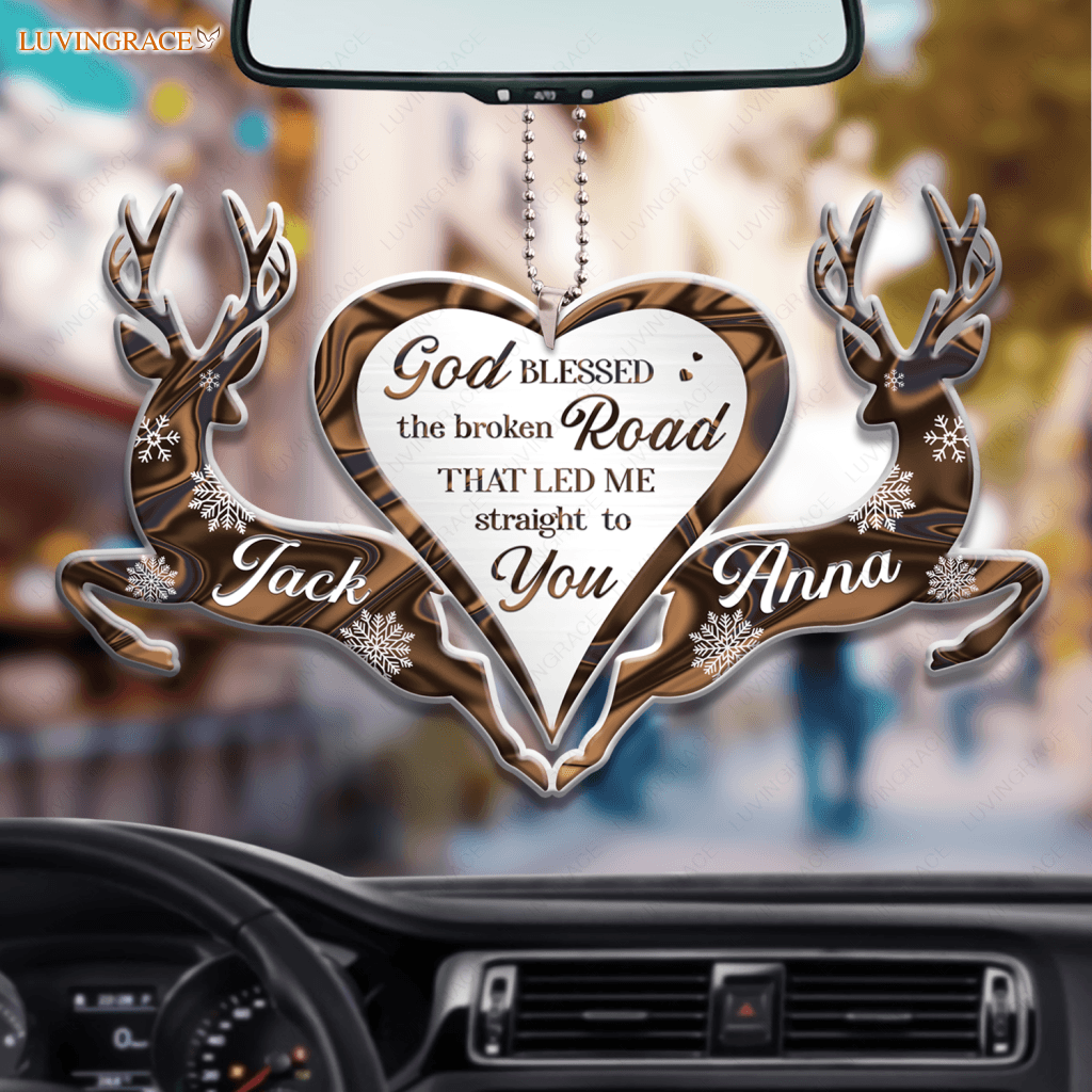 Snowy Deer Couple God Blessed Personalized Ornament