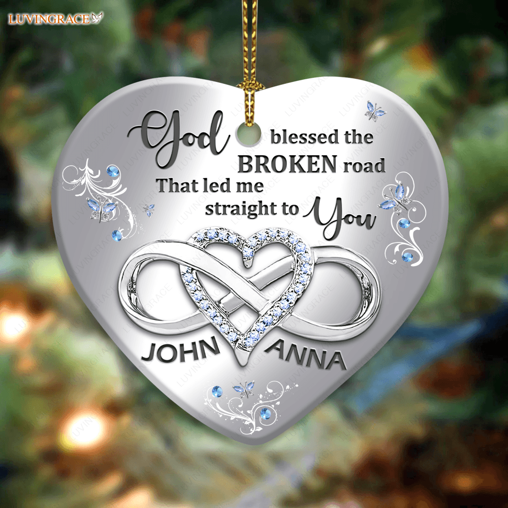 Sparkle Infinity Heart God Blessed Personalized Ceramic Ornament
