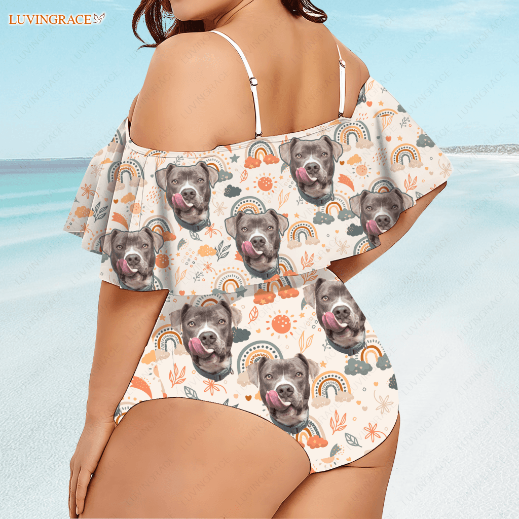 Special Boho Rainbow Pattern Custom Face Photo Bikini Swimsuit Swimsuits