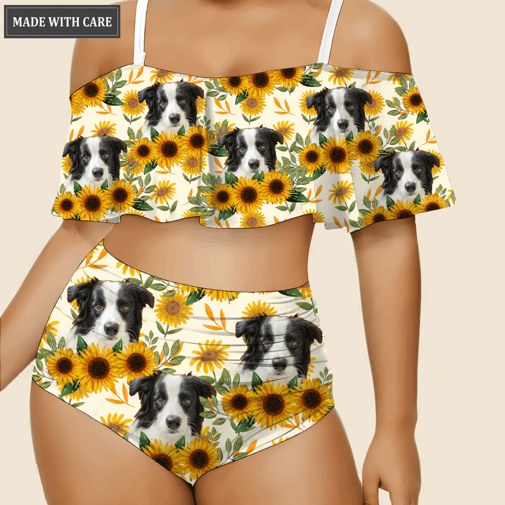 Special Sunflower Pattern Custom Face Photo Bikini Swimsuit
