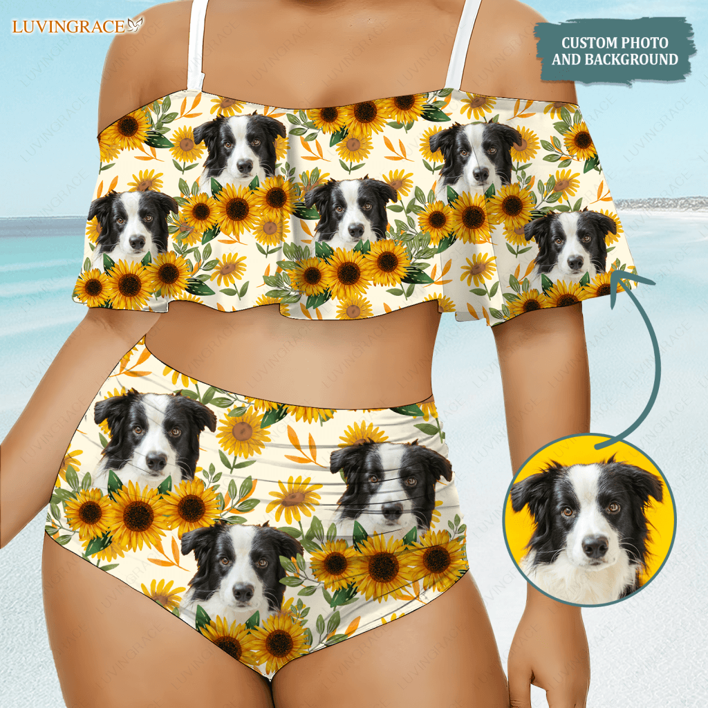 Special Sunflower Pattern Custom Face Photo Bikini Swimsuit Swimsuits