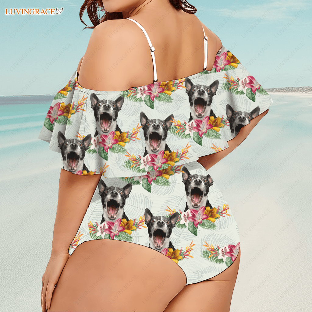 Special Tropical Floral Pattern Custom Face Photo Bikini Swimsuit Swimsuits