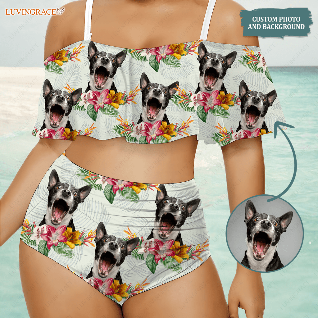 Special Tropical Floral Pattern Custom Face Photo Bikini Swimsuit Swimsuits