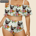 Special Tropical Floral Pattern Custom Face Photo Bikini Swimsuit