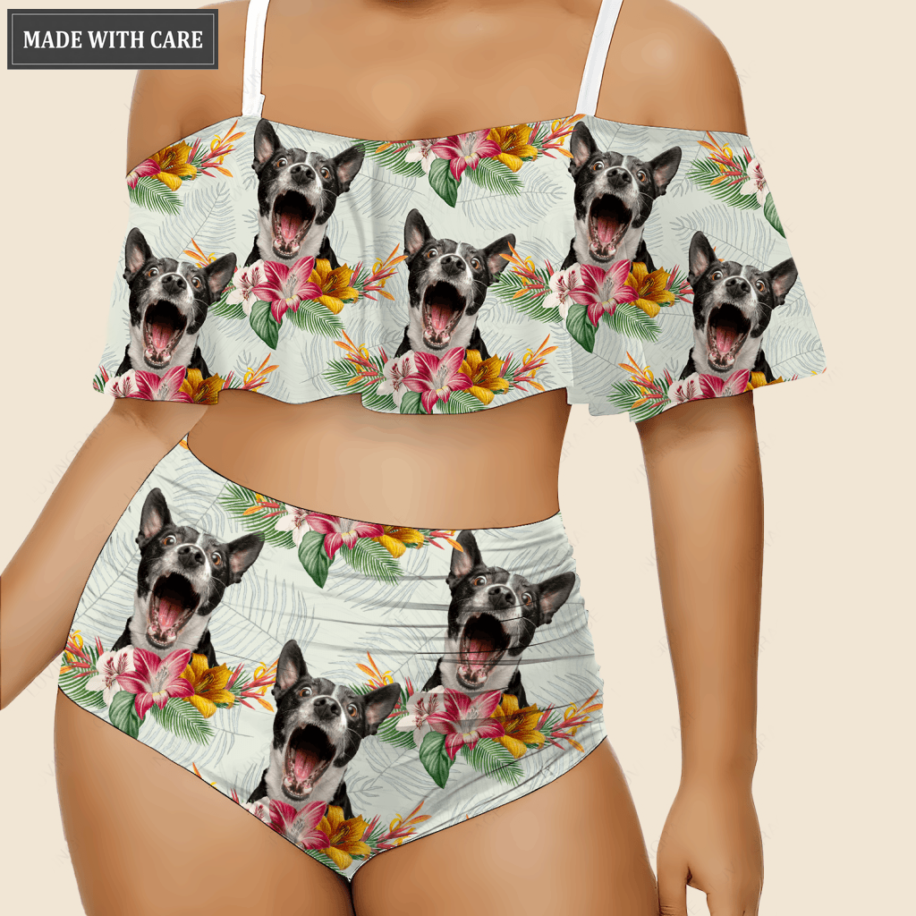 Special Tropical Floral Pattern Custom Face Photo Bikini Swimsuit