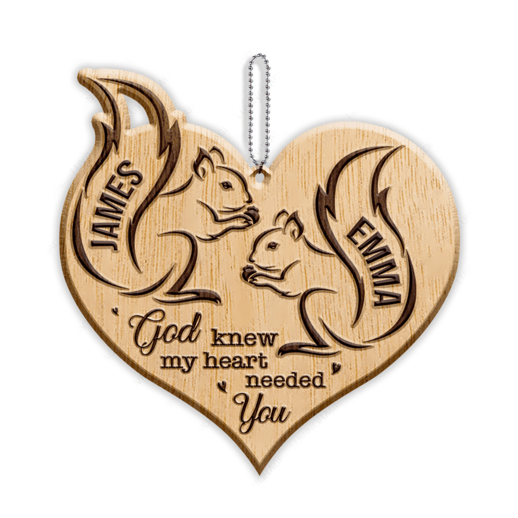 Squirrel Couple God Blessed Personalized Wood Engraved Ornaments