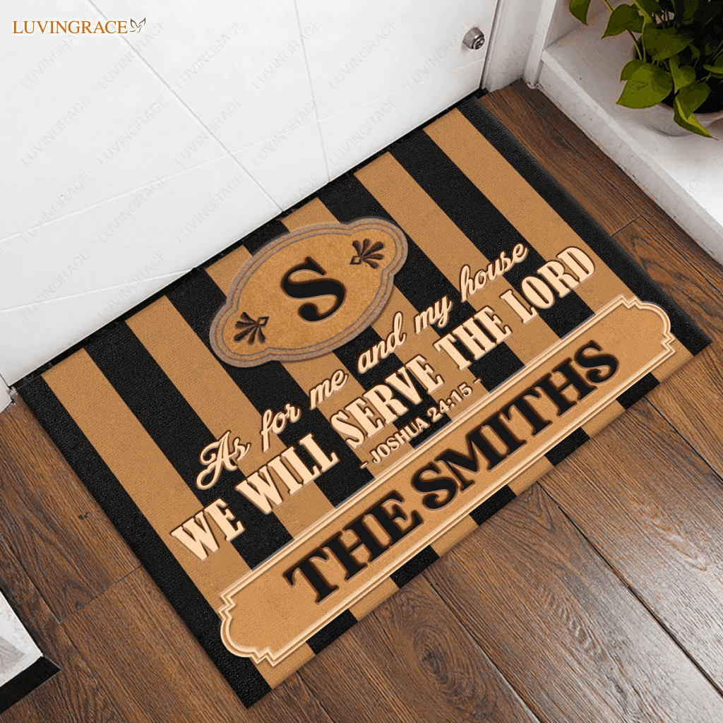 Stripe Monogrammed Serve The Lord Personalized Doormat