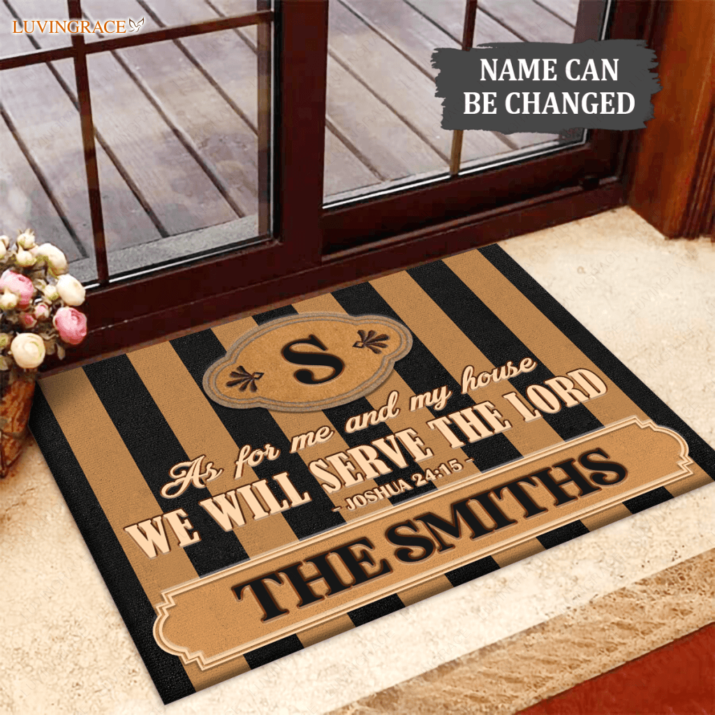 Stripe Monogrammed Serve The Lord Personalized Doormat