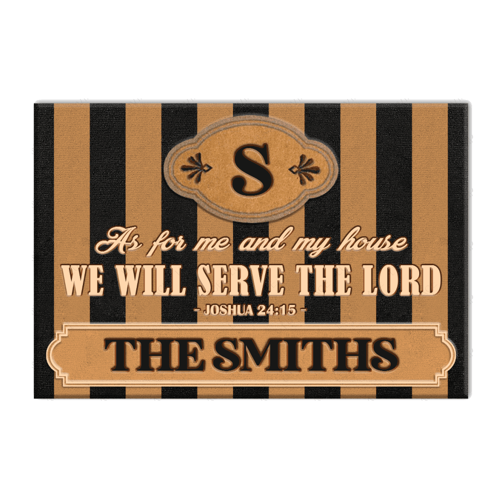 Stripe Monogrammed Serve The Lord Personalized Doormat