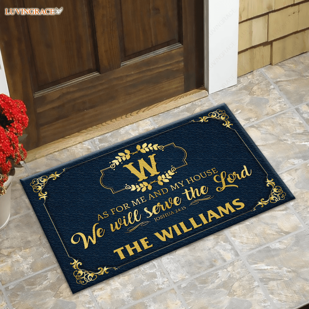 Stylish Family Monogram Serve The Lord Personalized Doormat