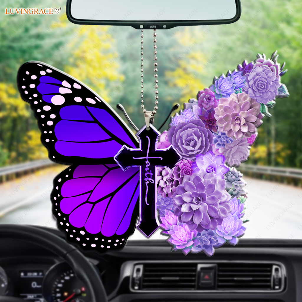 Succulent Butterfly Cross Faith Ornament