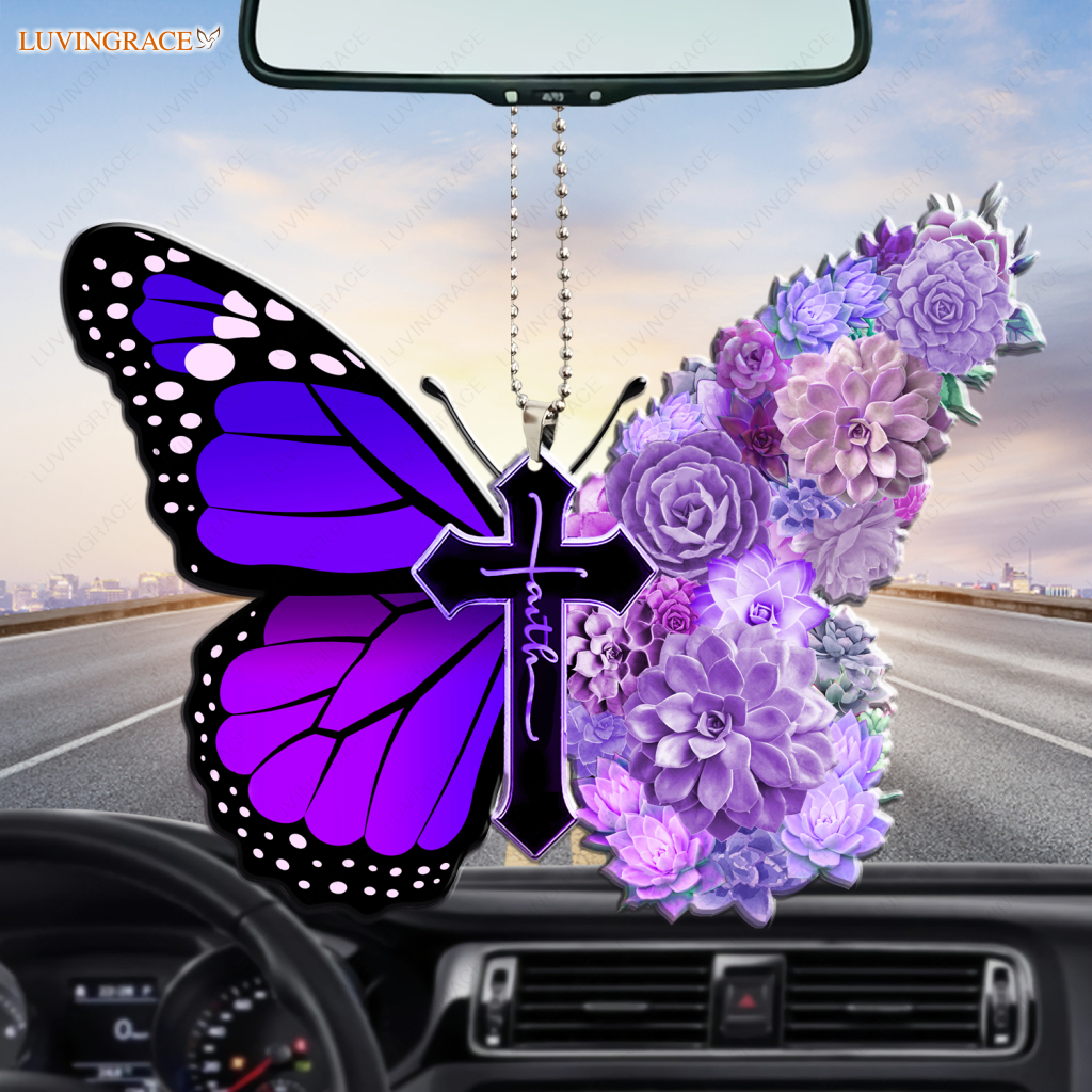 Succulent Butterfly Cross Faith Ornament
