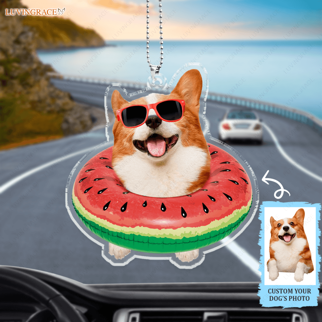 Summer Watermelom Swimming Float Pet Wearing Glasses Ornament - Personalized Car Hanging