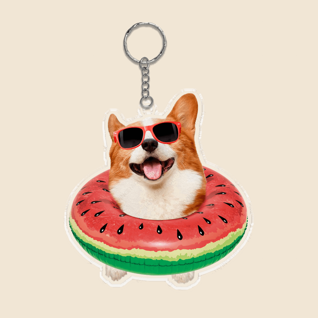 Summer Watermelom Swimming Float Pet Wearing Glasses Ornament - Personalized Car Hanging Ornament