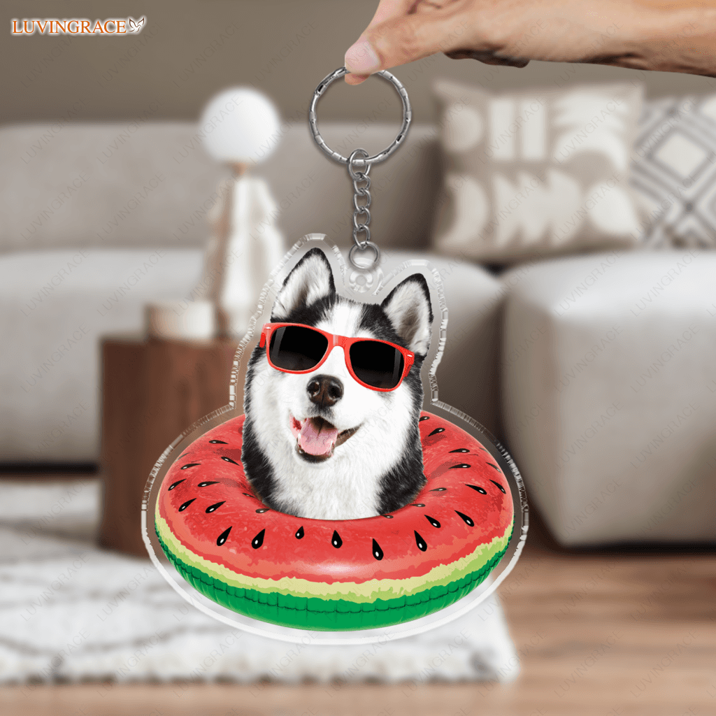 Summer Watermelom Swimming Float Pet Wearing Glasses Ornament - Personalized Car Hanging