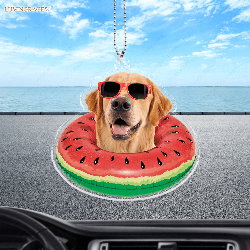 Summer Watermelom Swimming Float Pet Wearing Glasses Ornament - Personalized Car Hanging