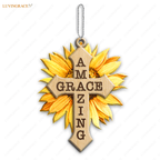 Sunflower Amazing Grace God Jesus Cross Christian Lover Wood Engraved Ornaments Wooden Ornament