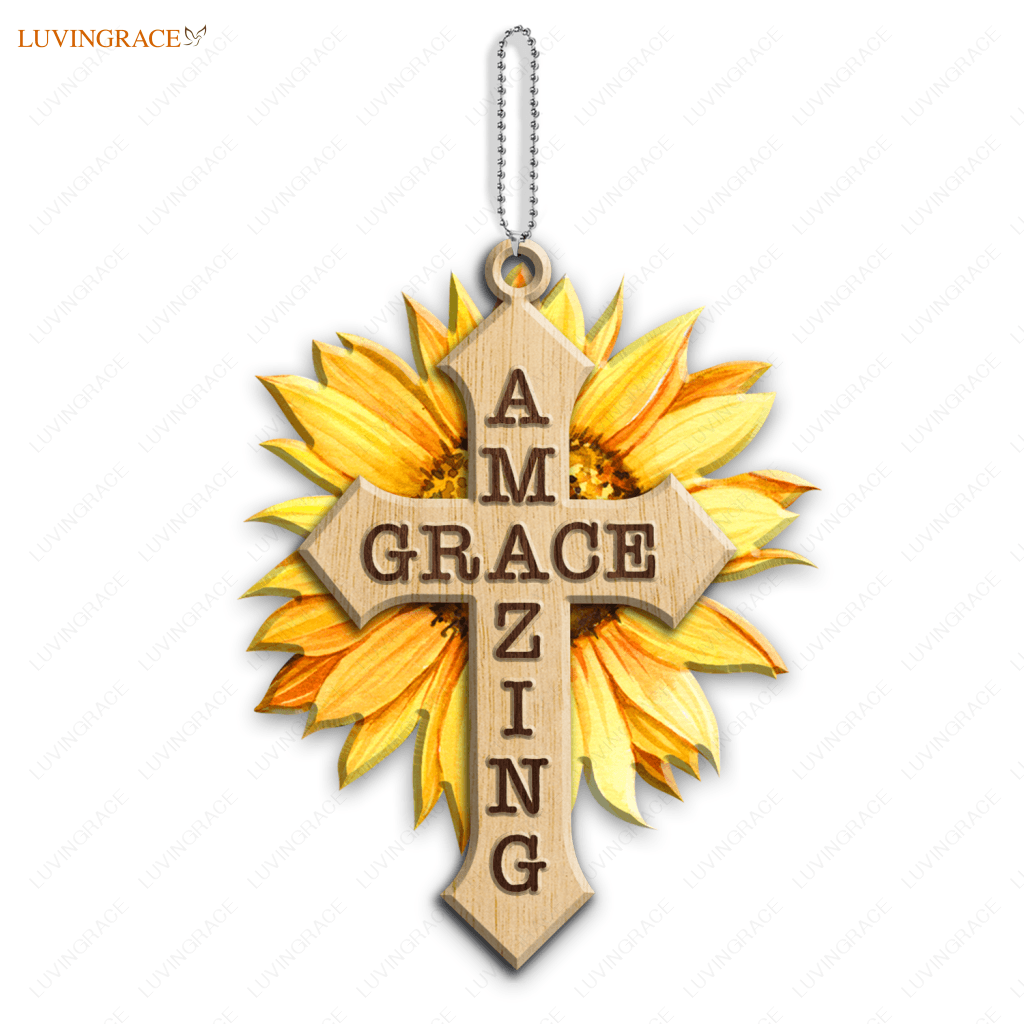 Sunflower Amazing Grace God Jesus Cross Christian Lover Wood Engraved Ornaments Wooden Ornament