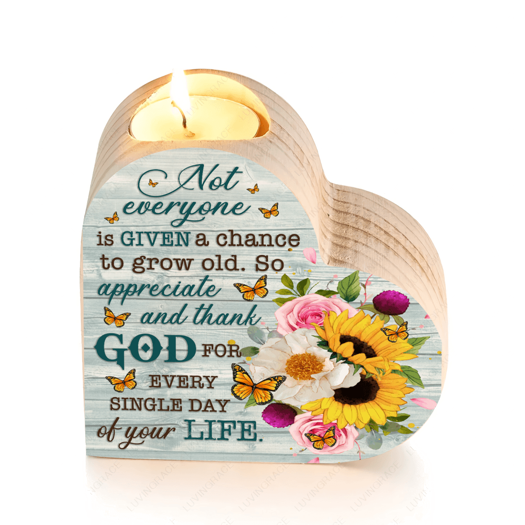 Sunflower And Rose Floral Butterfly Thank God Every Day Candle Holder