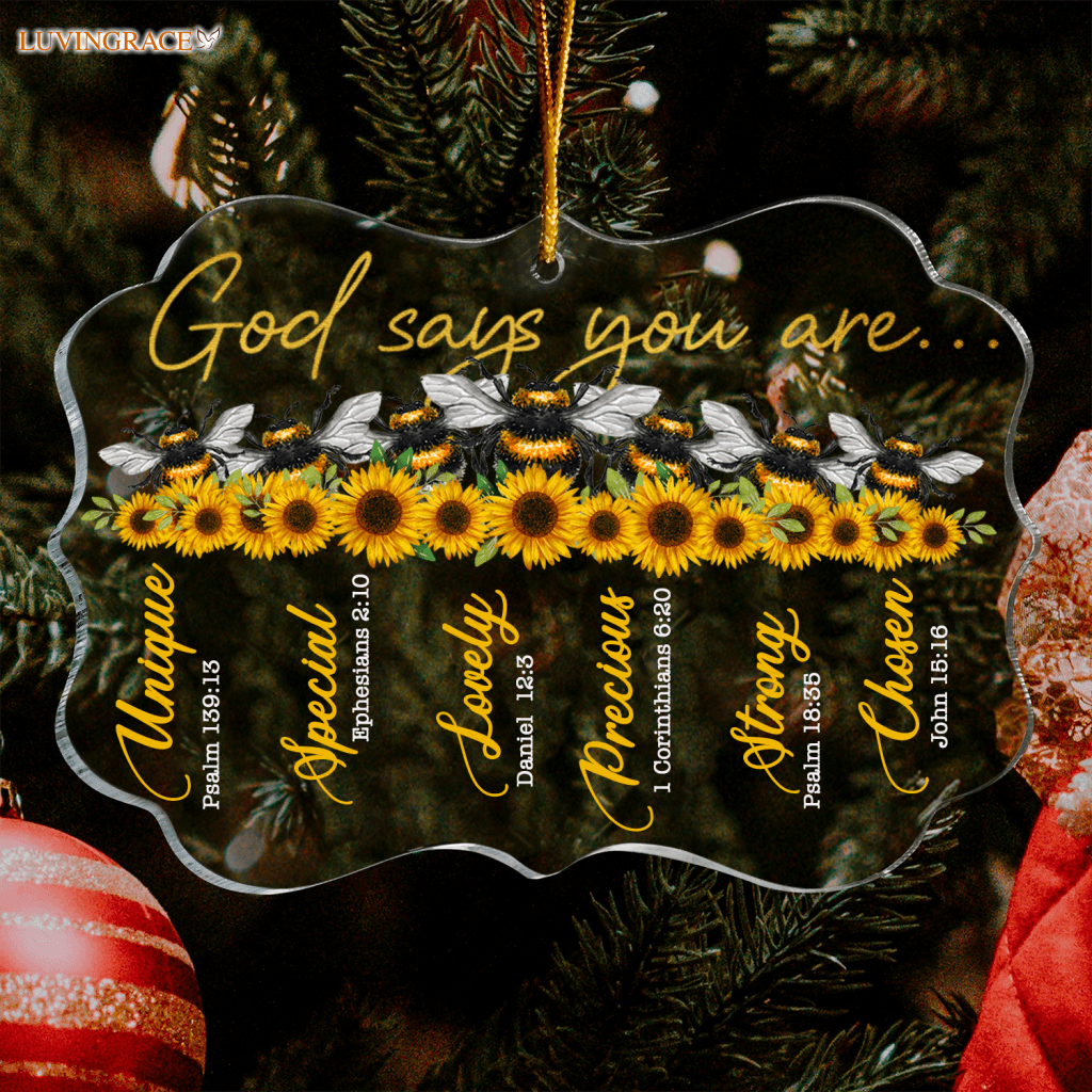 Sunflower Bee God Says You Are Transparent Ornament