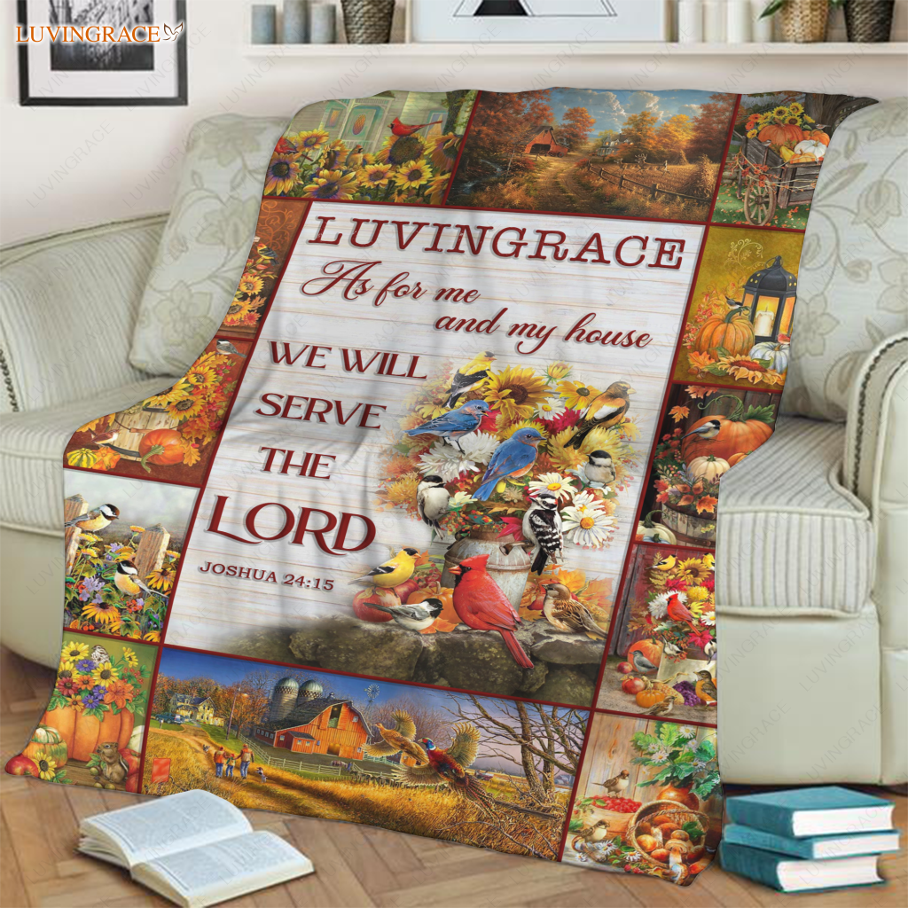Sunflower Bird Pumpkin Christian As For Me And My House Personalized Blanket