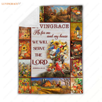 Sunflower Bird Pumpkin Christian As For Me And My House Personalized Blanket