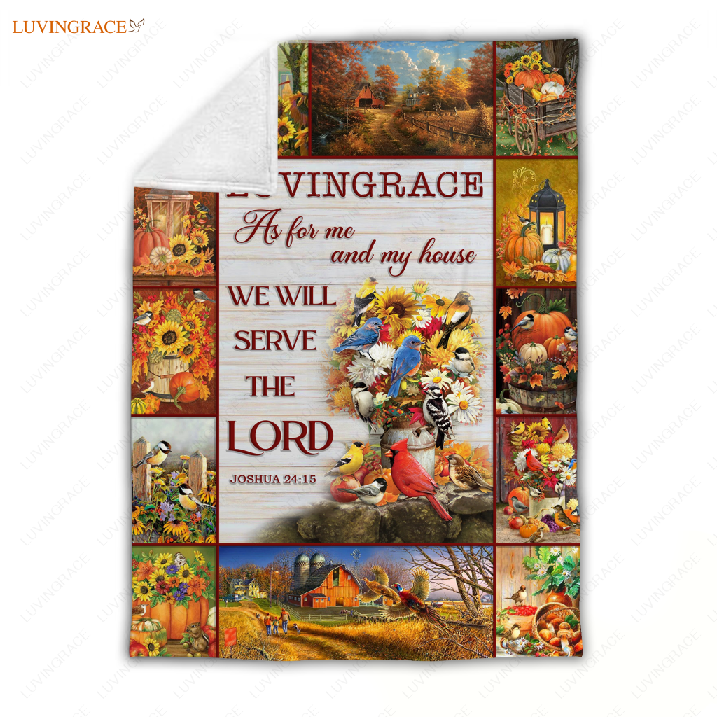Sunflower Bird Pumpkin Christian As For Me And My House Personalized Blanket