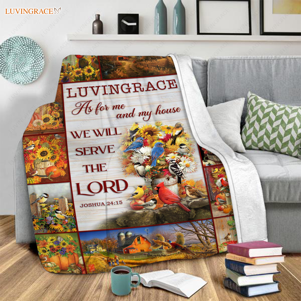 Sunflower Bird Pumpkin Christian As For Me And My House Personalized Blanket