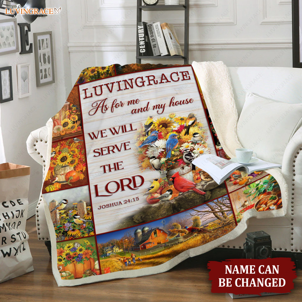 Sunflower Bird Pumpkin Christian As For Me And My House Personalized Blanket