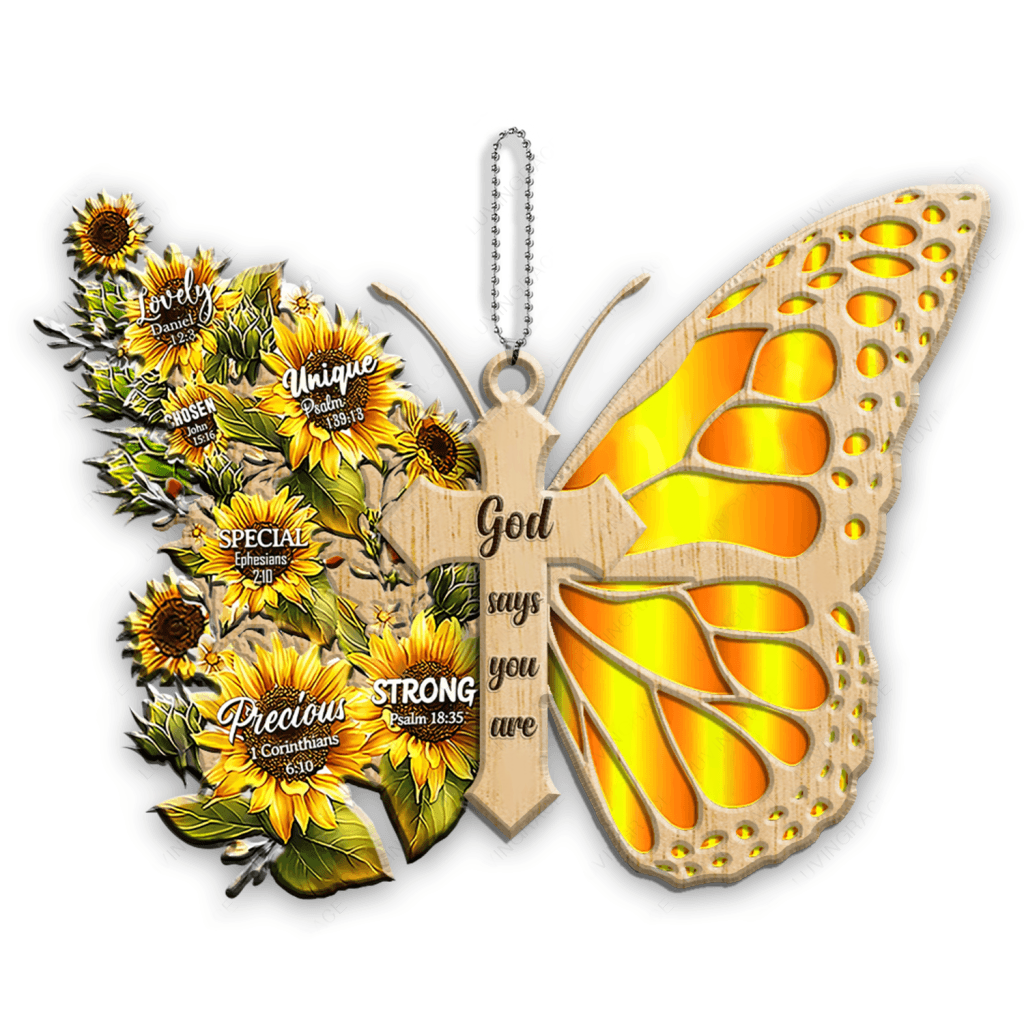 Sunflower Butterfly God Says You Are Jesus Christian Lover Wood Engraved Ornaments
