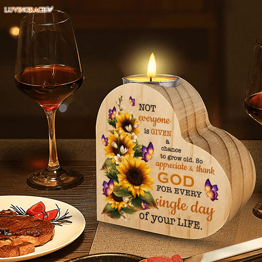 Sunflower Butterfly Thank God Every Day Candle Holder Heart Shaped