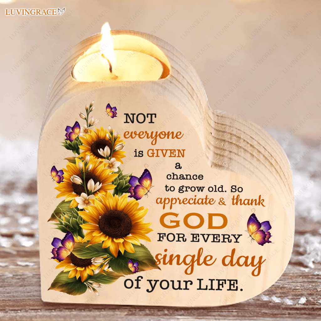 Sunflower Butterfly Thank God Every Day Candle Holder Heart Shaped