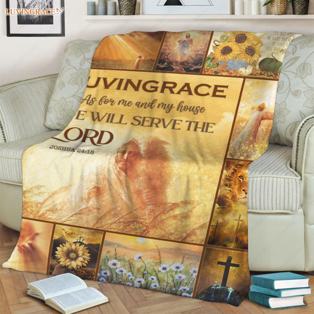 Sunflower Christian Sheep Cross As For Me And My House Personalized Blanket