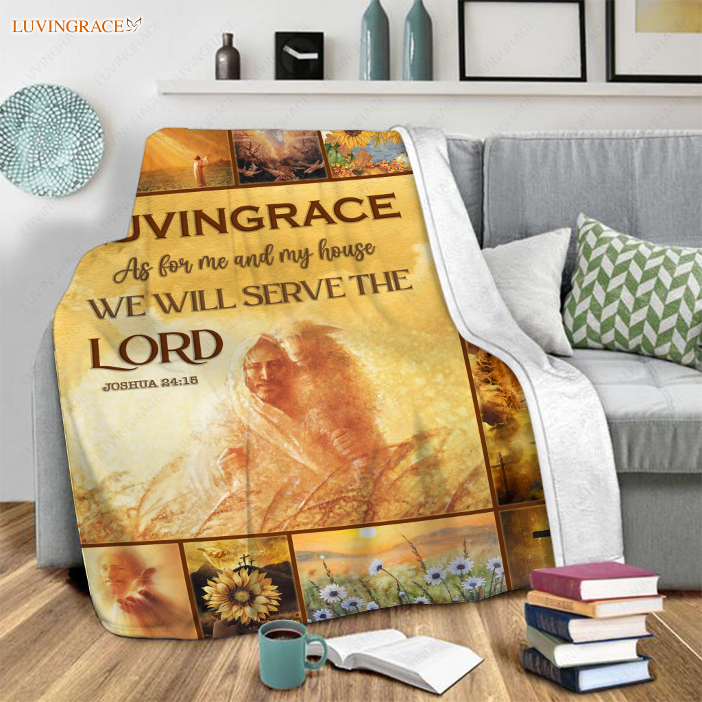 Sunflower Christian Sheep Cross As For Me And My House Personalized Blanket