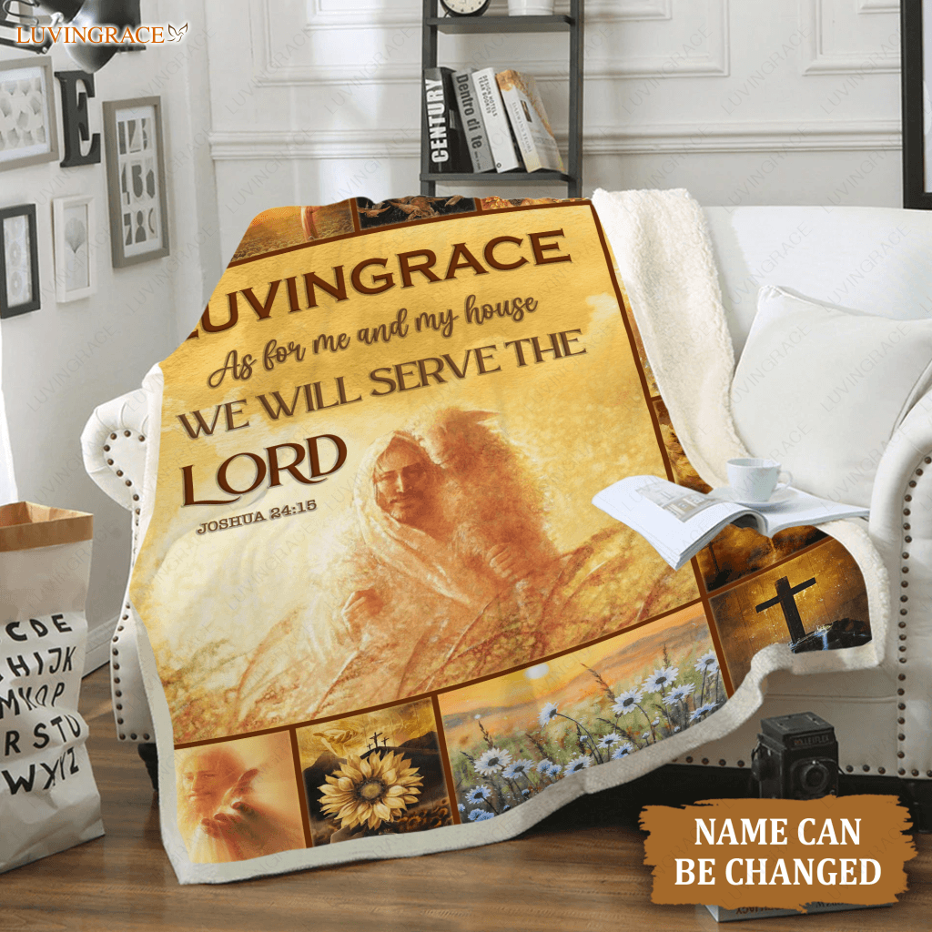 Sunflower Christian Sheep Cross As For Me And My House Personalized Blanket
