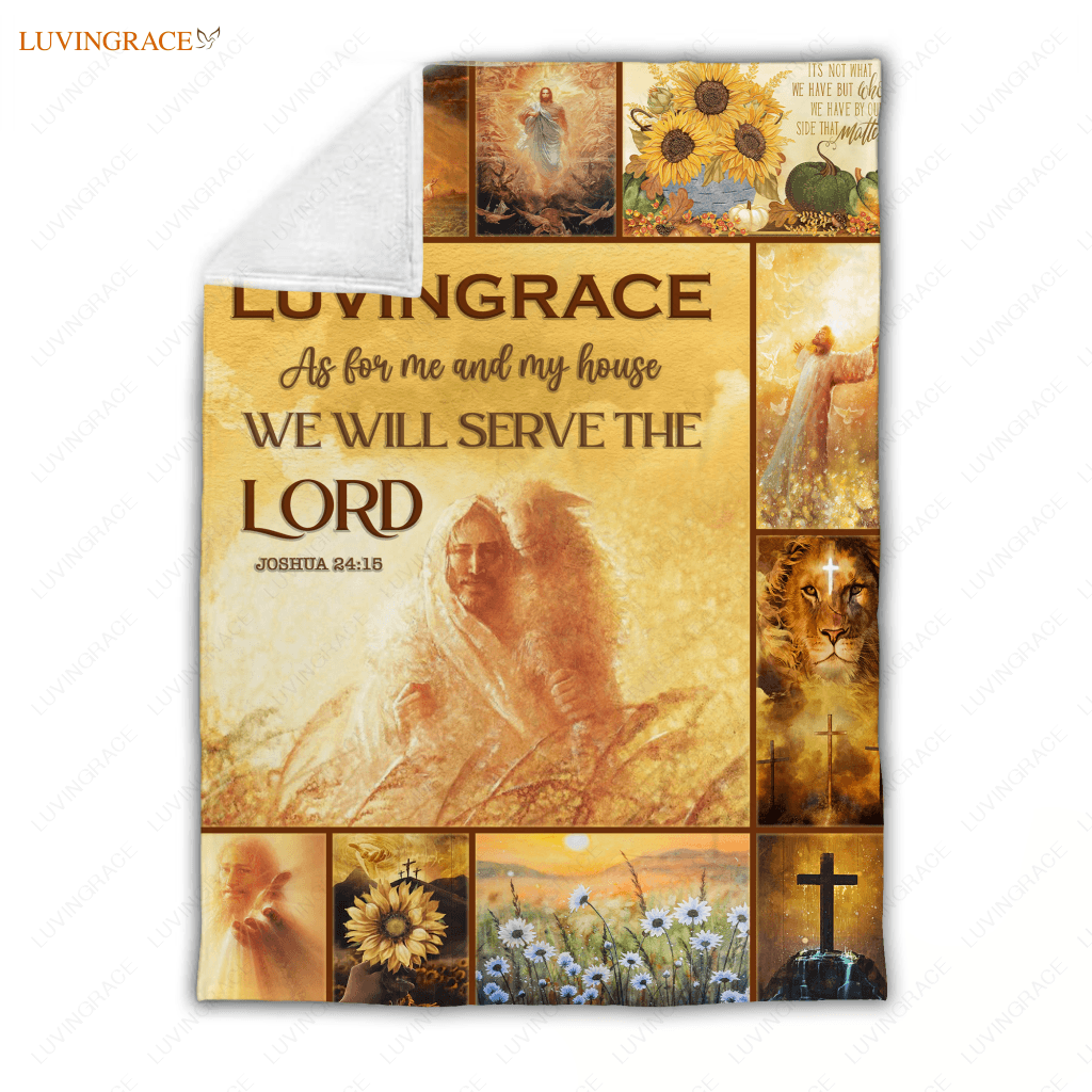 Sunflower Christian Sheep Cross As For Me And My House Personalized Blanket