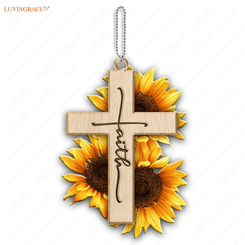 Sunflower Cross Faith Wood Engraved Ornaments Wooden Ornament
