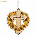 Sunflower Cross Jesus Christian Lover Personalized Wood Engraved Ornaments Wooden Ornament