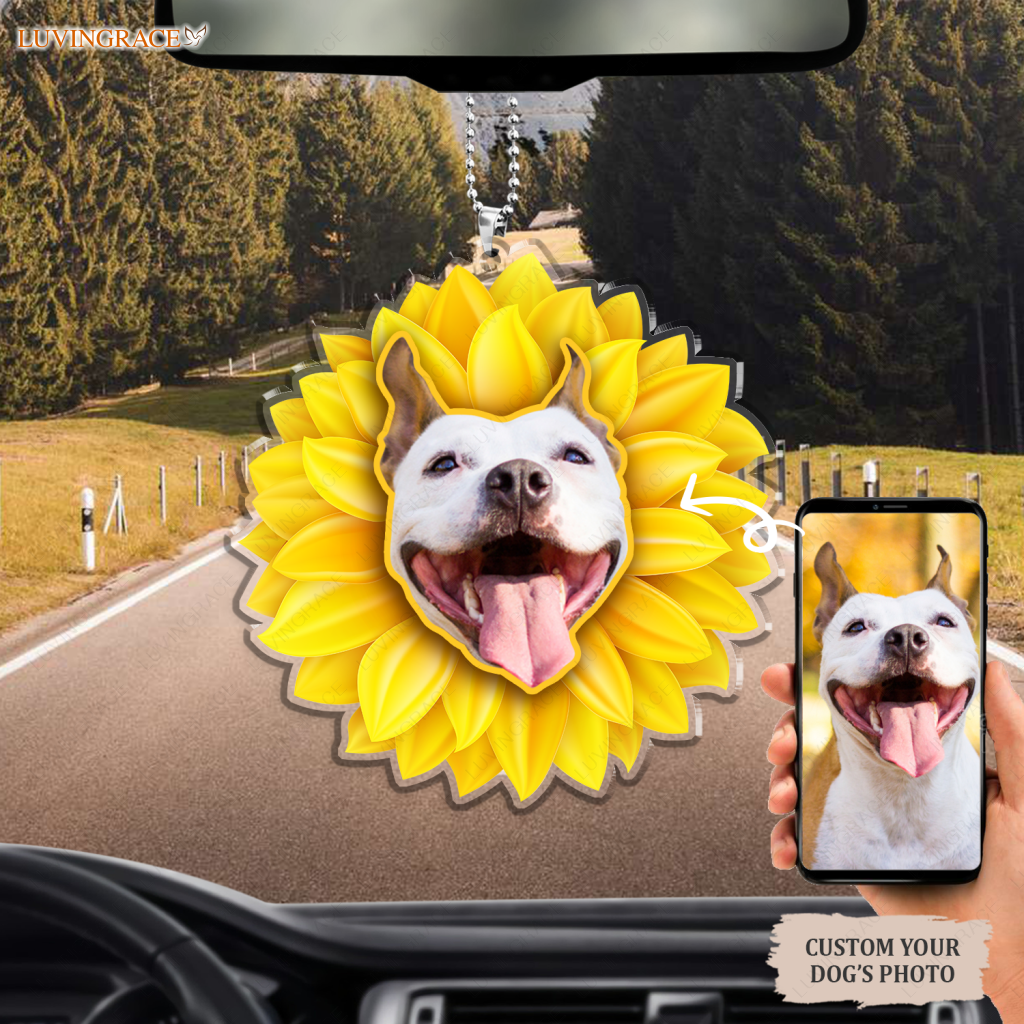 Sunflower Dog Ornament - Personalized Car Hanging