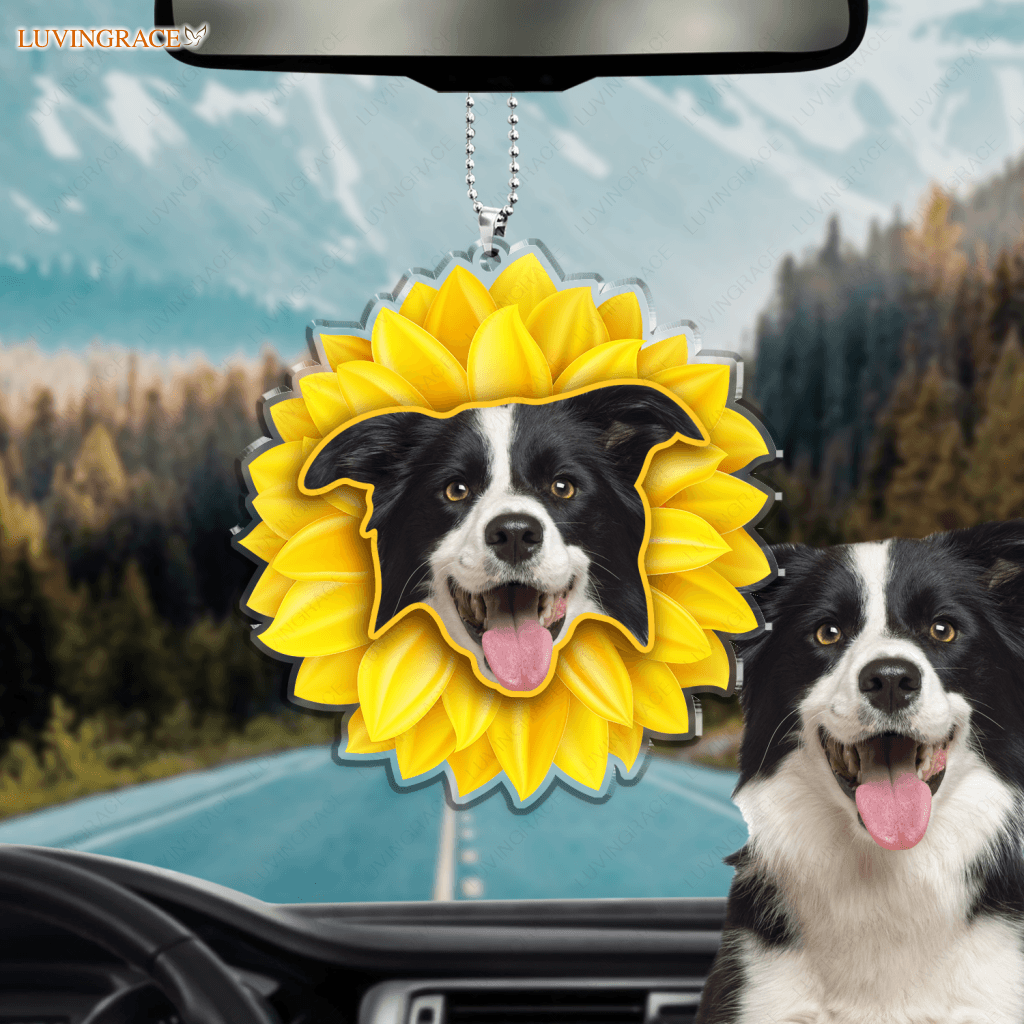 Sunflower Dog Ornament - Personalized Car Hanging