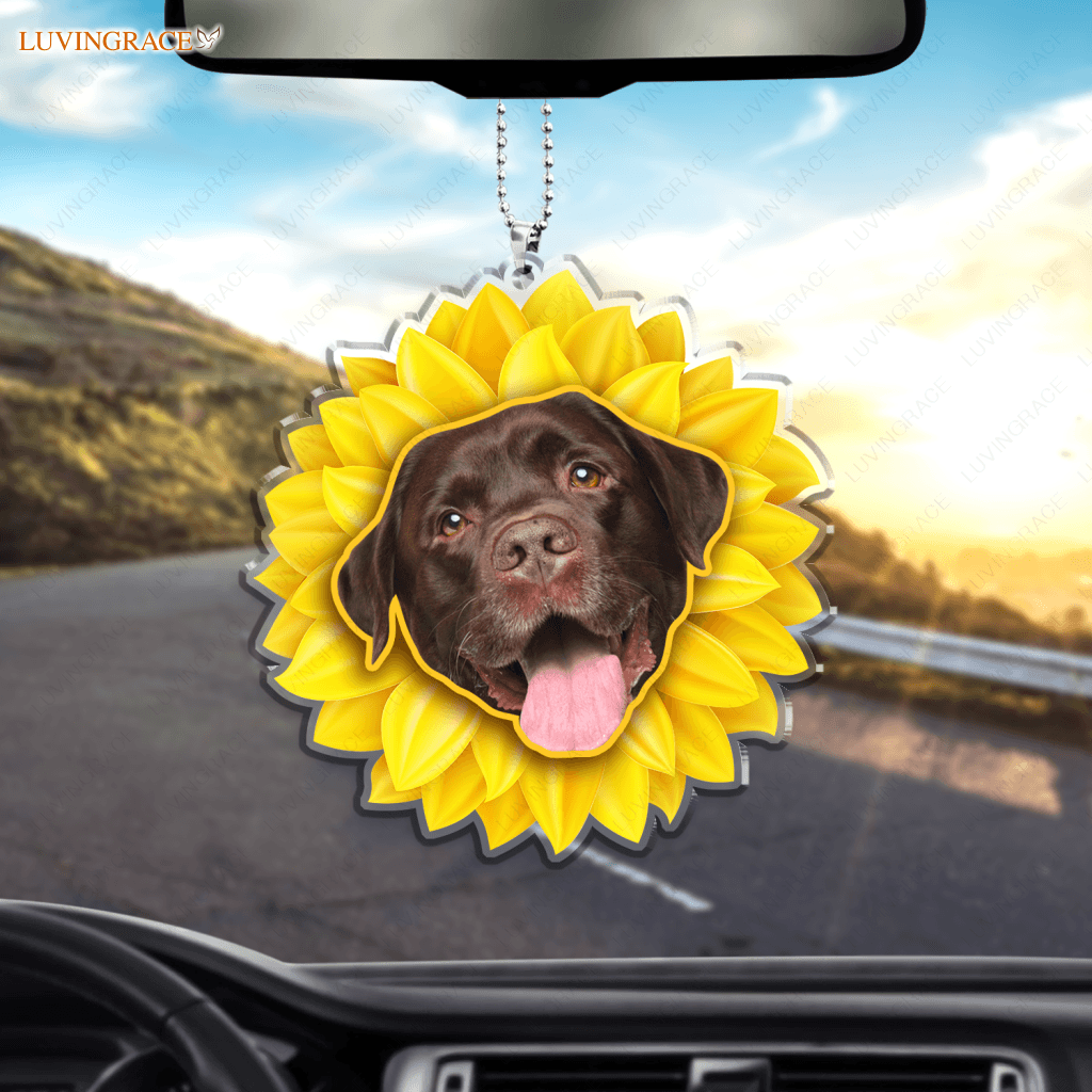 Sunflower Dog Ornament - Personalized Car Hanging