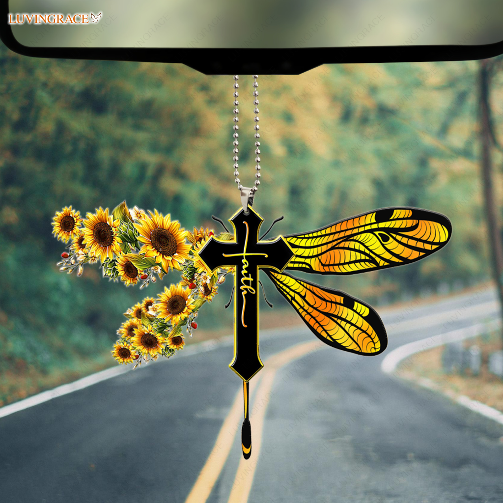 Sunflower Dragonfly Car Hanging Ornament