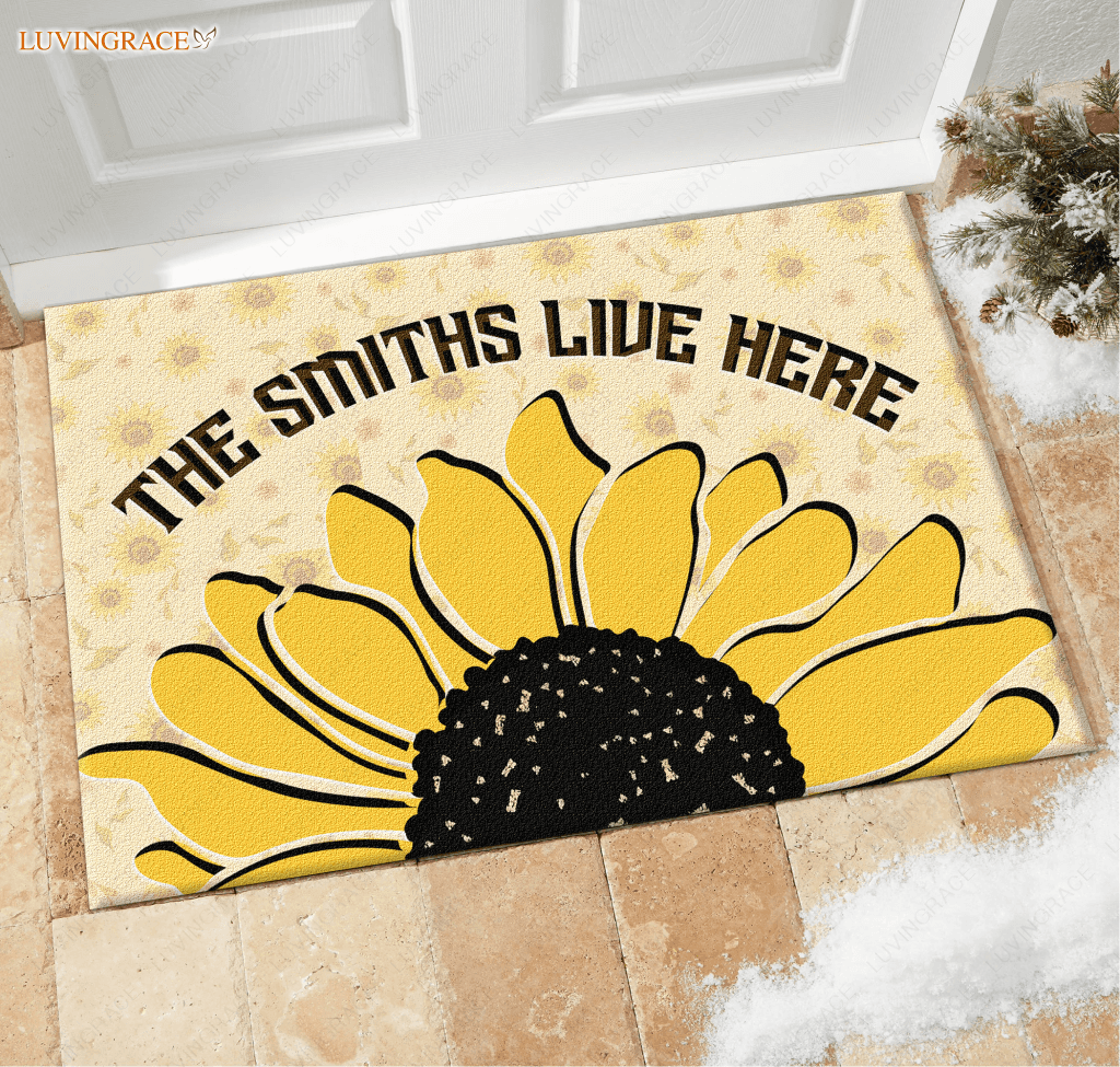 Sunflower Family Live Here Personalized Doormat