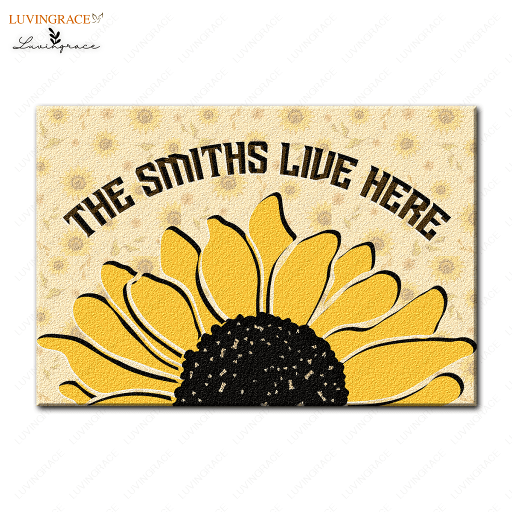 Sunflower Family Live Here Personalized Doormat