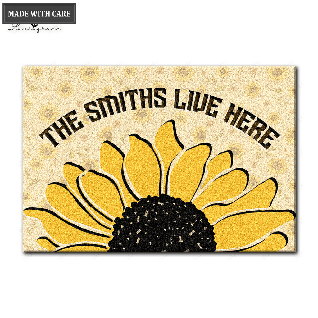 Sunflower Family Live Here Personalized Doormat