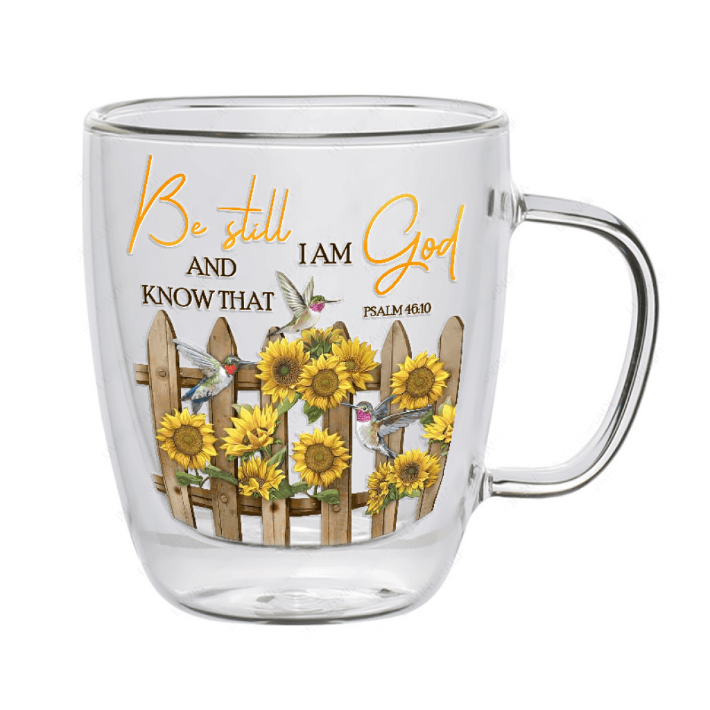 Sunflower Fence Be Still And Know Doubled-Wall Glass Mug